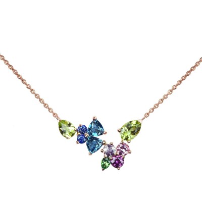 Collier Isabelle Langlois en or rose, péridot, topaze et tsavorite