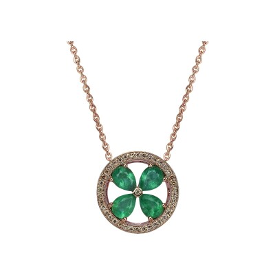 Collier Isabelle Langlois Jeton en or rose, émeraude et diamant brun