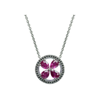 Collier Isabelle Langlois Jeton en or blanc, rubis, diamant noir et diamant