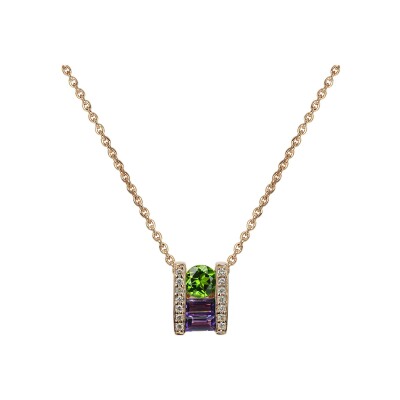 Collier Isabelle Langlois Tissage en or rose, diopside, améthyste et diamant