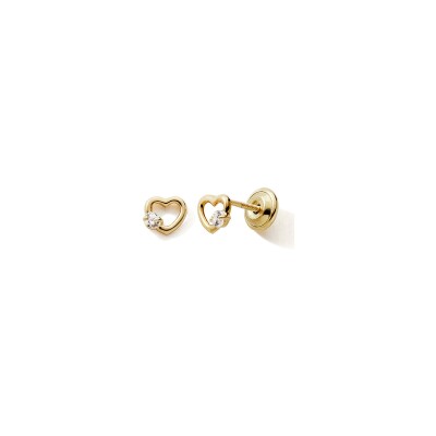 Boucles d’oreilles petit cœur en or jaune et oxyde de zirconium