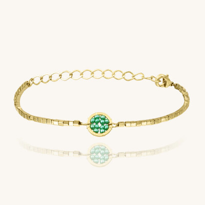 Bracelet Sàntibé Bijoux Natales en laiton, métal doré et perles vert d'eau