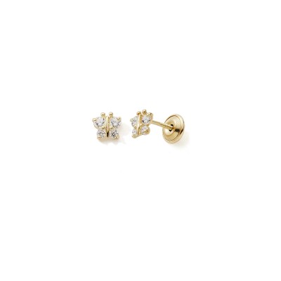 Boucles d’oreilles papillon en or jaune et oxyde de zirconium