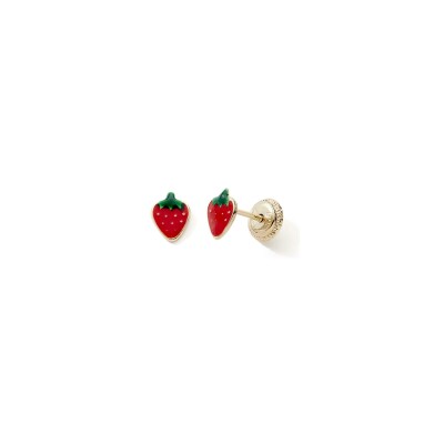 Boucles d’oreilles fraise laquée en or jaune