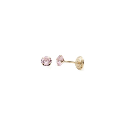 Boucles d’oreilles en or jaune et oxyde de zirconium rose