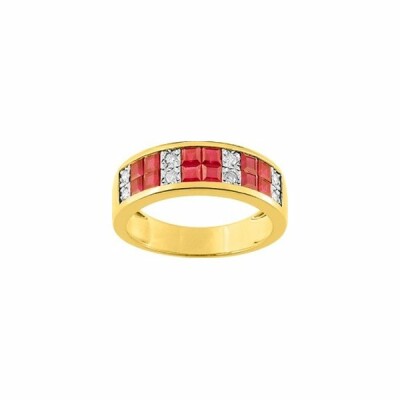 Bague en or jaune, rubis de 1.32ct et diamants de 0.12ct