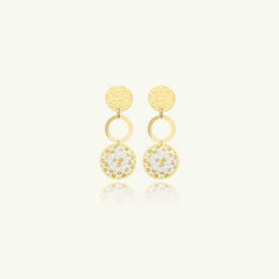 Boucles d'oreilles Sàntibé Bijoux Nevada en laiton, métal doré et perles blanc doré