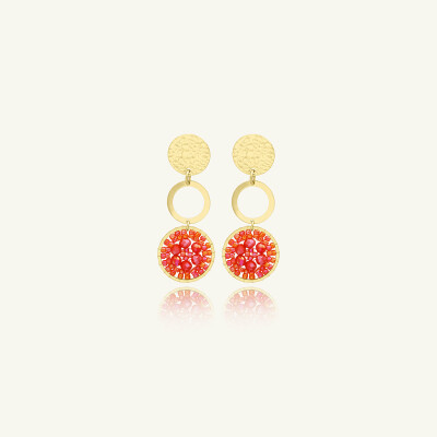 Boucles d'oreilles Sàntibé Bijoux Nevada en laiton, métal doré et perles corail