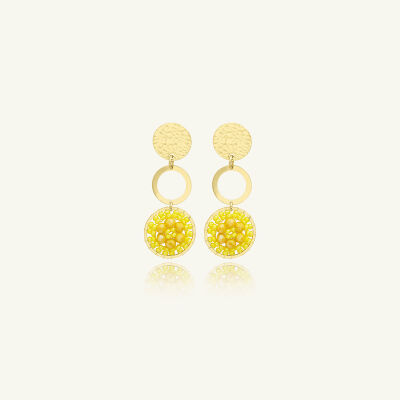 Boucles d'oreilles Sàntibé Bijoux Nevada en laiton, métal doré et perles jaune