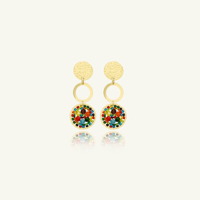 Boucles d'oreilles Sàntibé Bijoux Nevada en laiton, métal doré et perles multicolore
