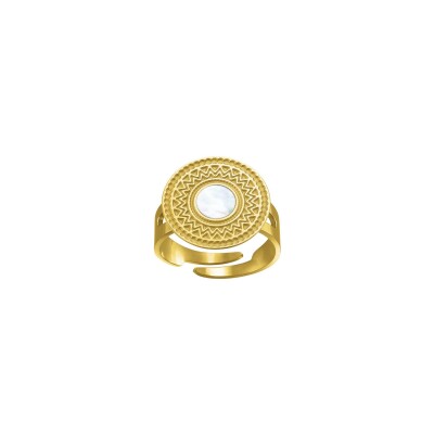 Bague N°3 Bijoux en acier doré et nacre