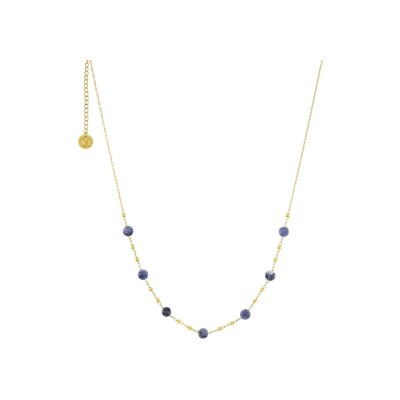 Collier N°3 Bijoux en acier doré et pierre de veine bleue