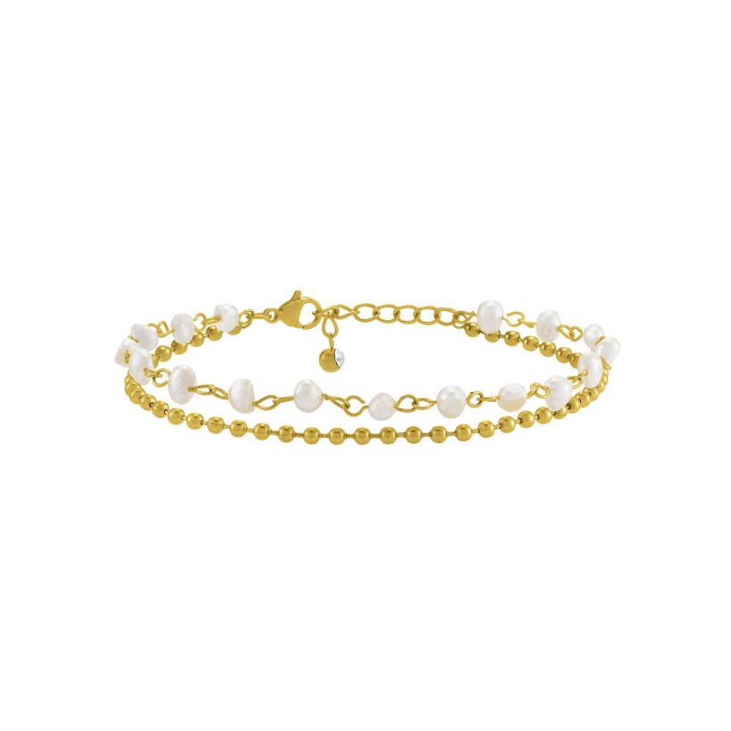 Bracelet N°3 Bijoux en acier doré, perles de coquillage et oxyde de zirconium