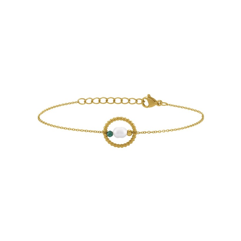 Bracelet N°3 Bijoux en acier doré, pierre naturelle et perle d'eau douce
