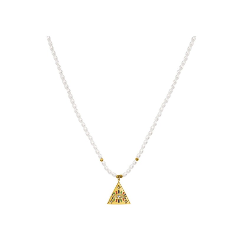 Collier N°3 Bijoux en acier doré et perles en plastique
