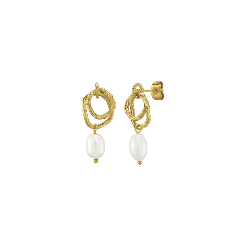 Boucles d'oreilles N°3 Bijoux en acier doré et perles de coquillage