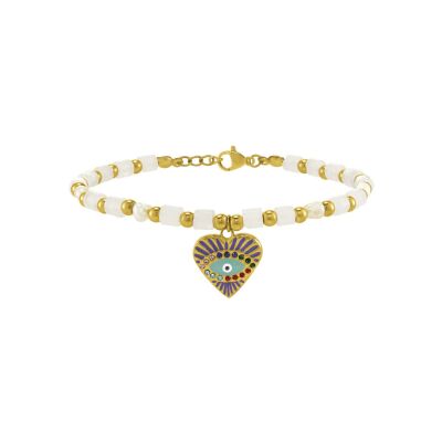 Bracelet N°3 Bijoux en acier doré, pierre opale et perle d'eau douce