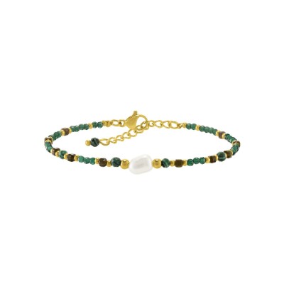 Bracelet N°3 Bijoux en acier doré, pierres naturelles vertes et bleues