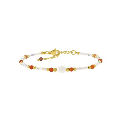 Bracelet N°3 Bijoux en acier doré et pierres naturelles oranges 