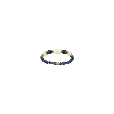 Bague N°3 Bijoux en acier doré, lapis lazuli et pierres naturelles blanches semi-précieuses