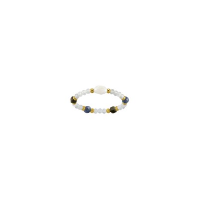 Bague N°3 Bijoux en acier doré, labradorite, lapis lazuli, turquoise africaine et pierres blanches semi-précieuses 