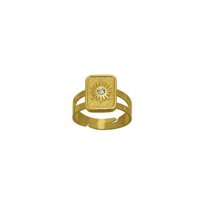 Bague N°3 Bijoux en acier doré et zircon