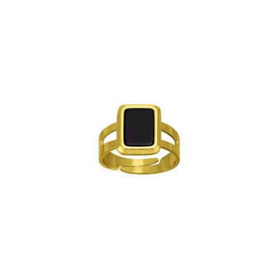 Bague N°3 Bijoux en acier doré et agate noire