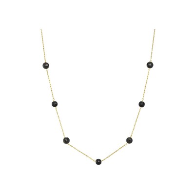 Collier N°3 Bijoux en acier doré et agate noire