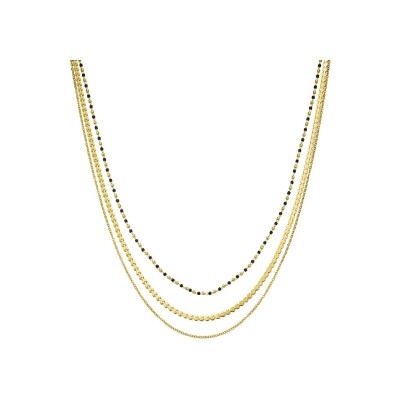 Collier N°3 Bijoux en acier doré, pierres Miyuki noires, dorées et blanches
