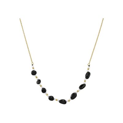 Collier N°3 Bijoux en acier doré, agate noire et perles de coquillage