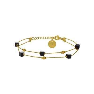 Bracelet N°3 Bijoux en acier doré et agate noire