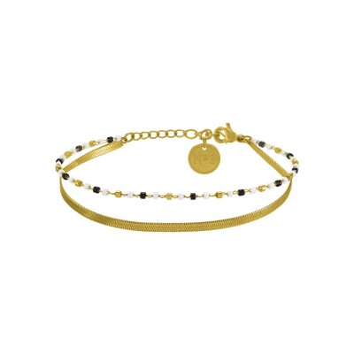 Bracelet N°3 Bijoux en acier doré et agate noire