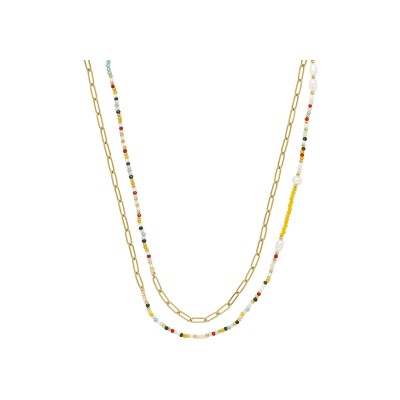 Collier N°3 Bijoux en acier doré et perles multicolores