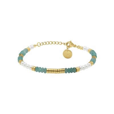 Bracelet N°3 Bijoux en acier doré, perles vertes, blanches et dorées