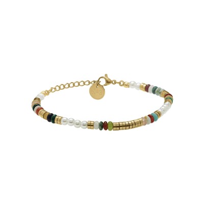 Bracelet N°3 Bijoux en acier doré et perles multicolores
