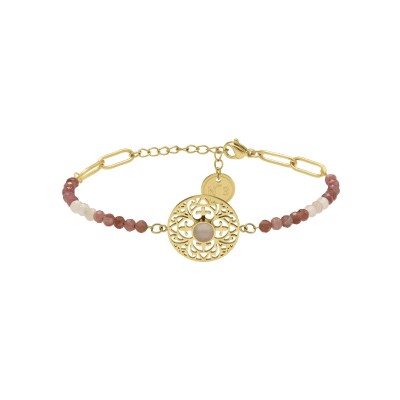 Bracelet N°3 Bijoux en acier doré, quartz rose et tourmaline rose