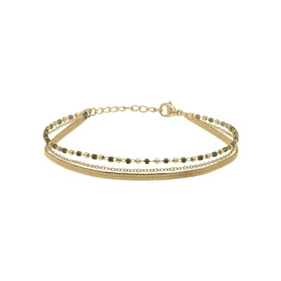 Bracelet N°3 Bijoux en acier doré, perles Miyuki vertes et dorées