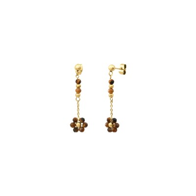 Boucles d'oreilles N°3 Bijoux en acier doré et œil de tigre