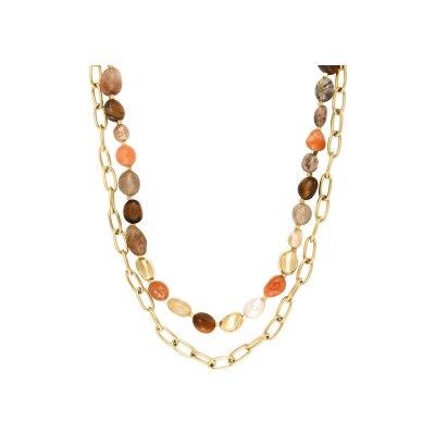 Collier N°3 Bijoux en acier doré, perles de verre et perles semi-précieuses