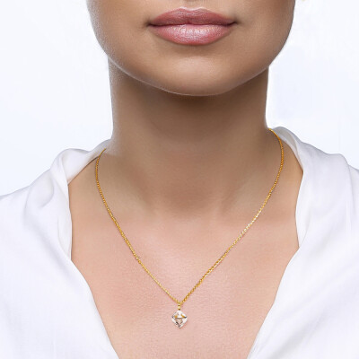 Collier Spark Cube en argent plaqué or jaune et cristaux