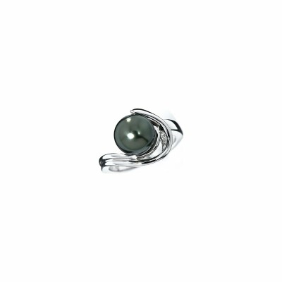 Bague Iza B Ondine en argent rhodié et perle de Tahiti de 8-9mm