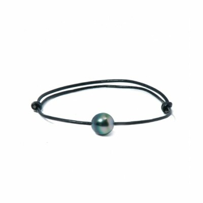 Bracelet Iza B Epure en cuir noir et perle de Tahiti