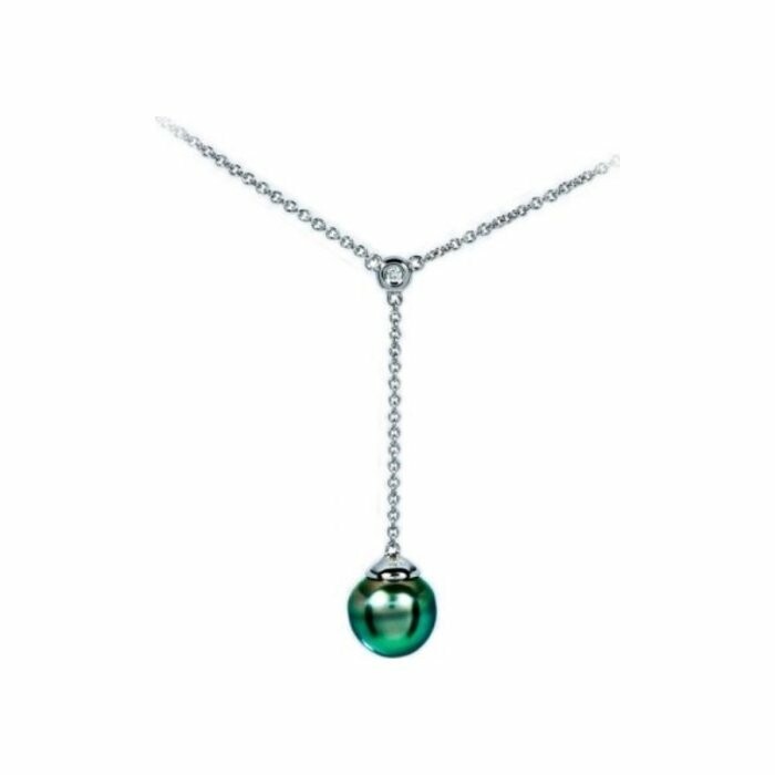 Collier Iza B en argent rhodié, diamant et perle de Tahiti