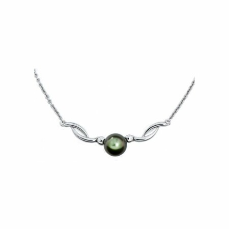 Collier Iza B Canopée en argent rhodié et perle de Tahiti de 8-9mm