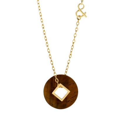 Médaille min&ral Joaillerie Coins en or jaune et œil de tigre