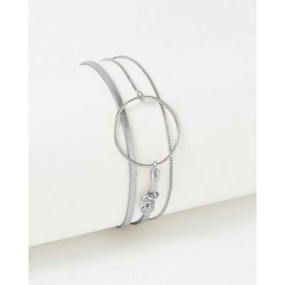 Bracelet FlowersforZoé NOLAH en acier et cuir, T1