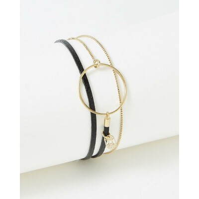 Bracelet FlowersforZoé NOLAH en acier doré et cuir, T2