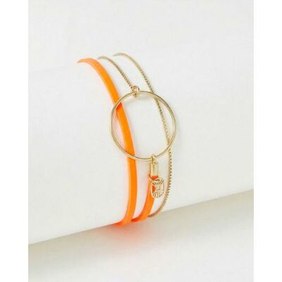 Bracelet FlowersForZoé NOLAH Vernis Melon en cuir et acier, T1