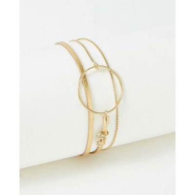 Bracelet FlowersForZoé NOLAH Metallic Gold  en cuir et acier