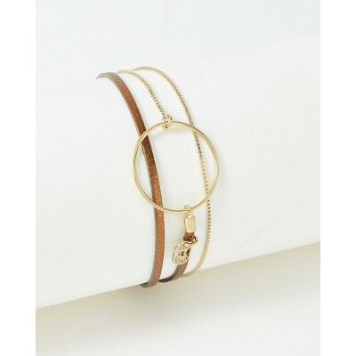 Bracelet FlowersforZoé NOLAH en acier doré et cuir, T2